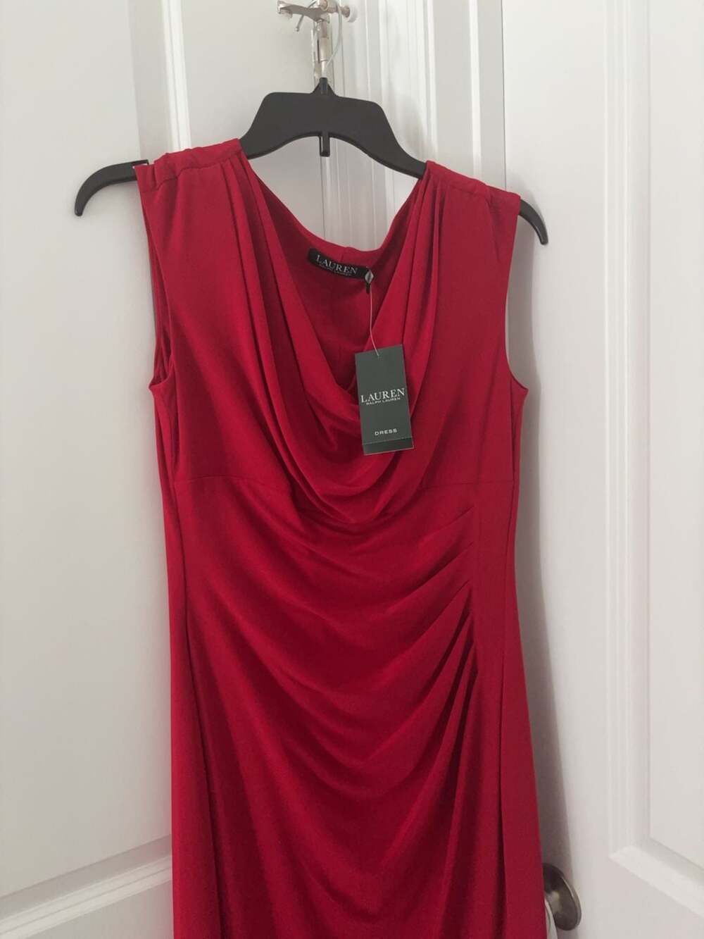 Lauren Ralph Lauren Red Sleeveless Cowl Neck Ruched Dress Size 10